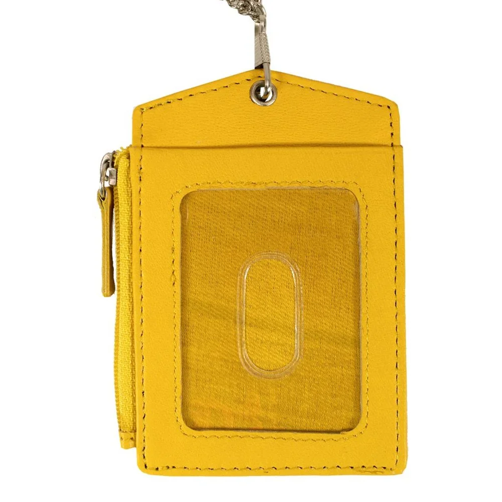 Premium Genuine Leather ID Lanyard Card Holder with Long Metal